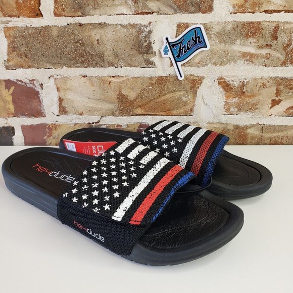 Hey Dude Shoes Other - Hey Dude Shoes Phoenix Sox Unite Flag Adjustable Sandals Size 11 Black/Red/Blue